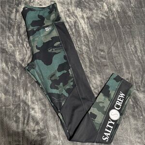 Green and Black Salty Crew Camo and Fish Print Activewear Leggings